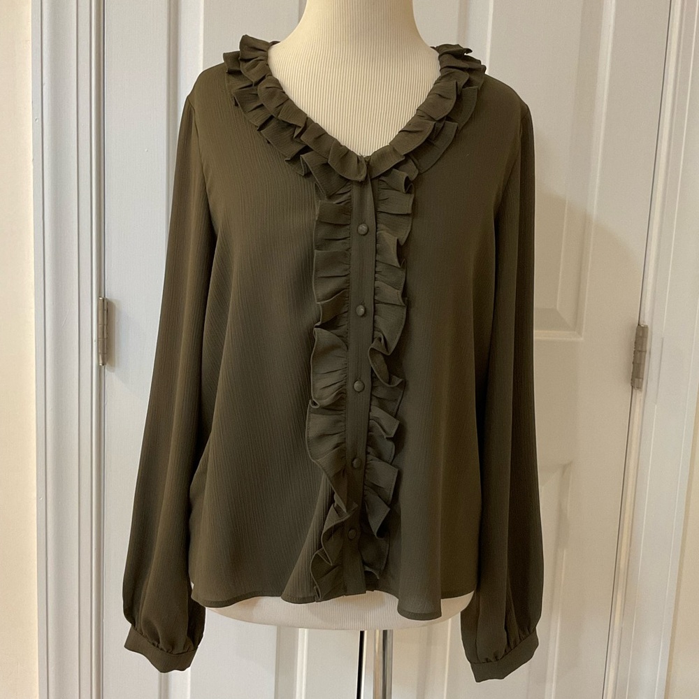 Andree Long Sleeve Ruffle Button-Front Blouse